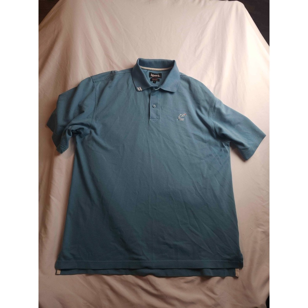 Ashworth Polo Shirt Mens L‎ Blue Moisture Wicking Performance Golf Sportswear
